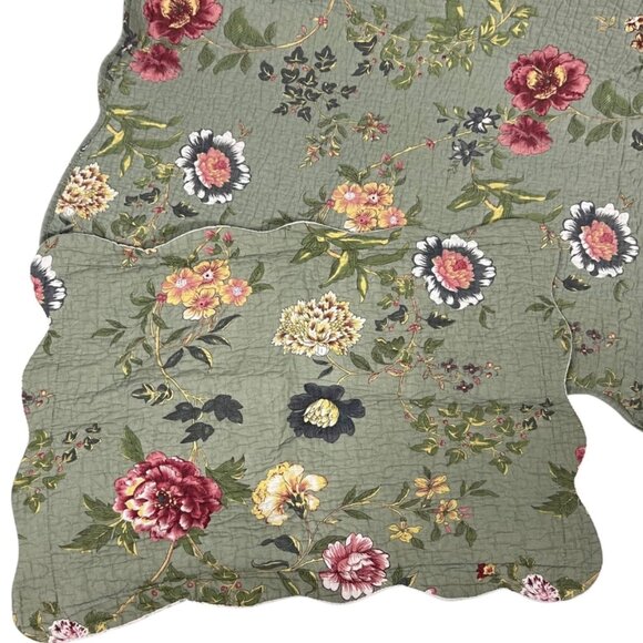 Pem America Green Floral Cottage French Country Farmhouse Quilt & Sham Set Twin - Picture 2 of 7